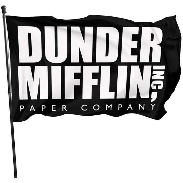 3x5 Dunder Mifflin Flaggenbanner, 100 % Polyesterstoff, Digitaldruck, dekorativ, alle Länder national