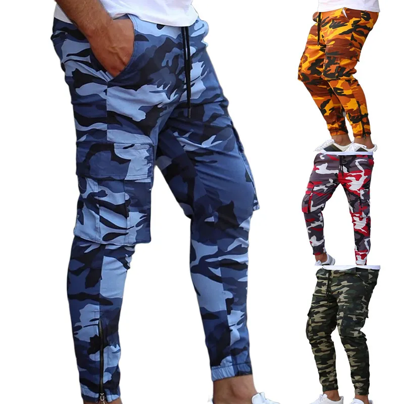 Mens Joggers Sport Multiple Pockets Cargo Tactical Pants Four-Color Quick Dry Camouflage Tracksuit Sweatpants Fitness Trousers LJ201103
