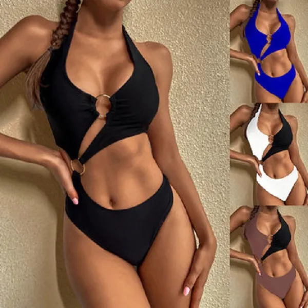 Tek Parça Mayolar Kadınlar Push Up Monokini Seksi Yüksek Bodysuits Bandaj Halter Bathers