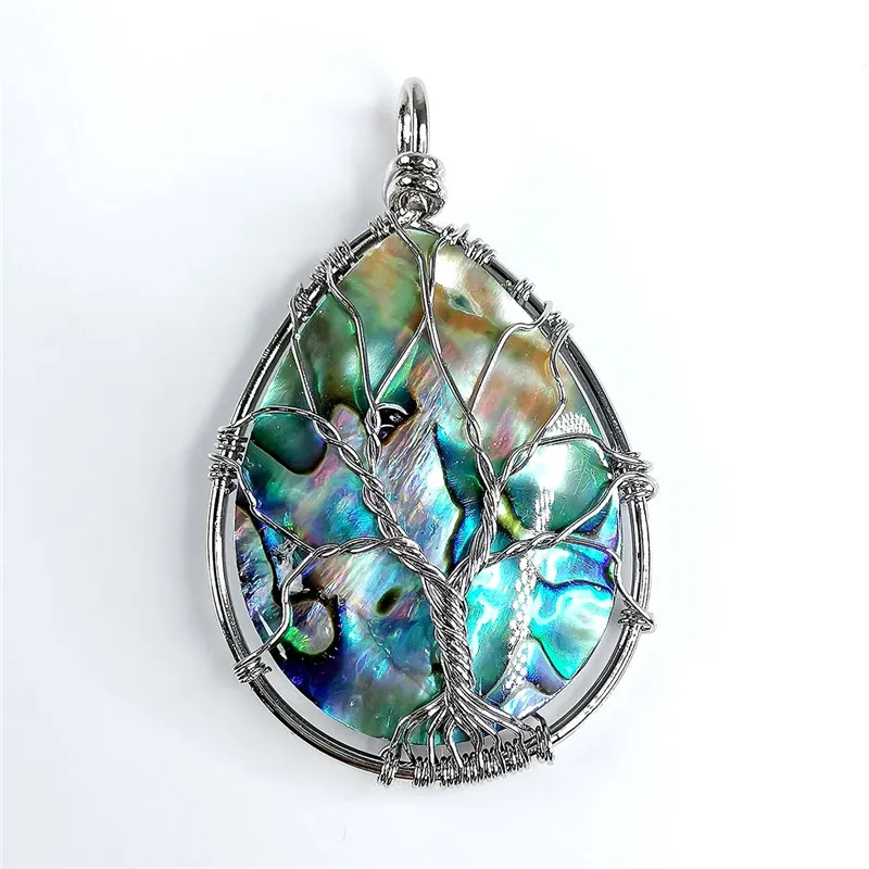 Tree of Life Pendant Water Drop Abalone Shell Organic Cabochon Beach Wedding Jewelry Gift 5 Pieces