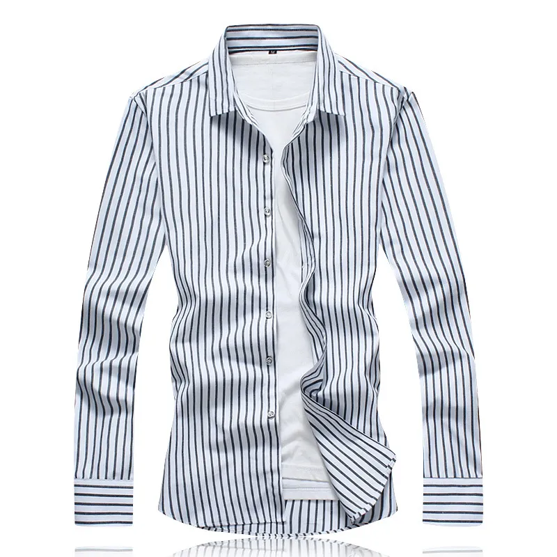 Men's Casual Shirts Plus Size Mens Stripe 3 Colors Slim Fit Shirt Business Single Breasted 6XL 7XL