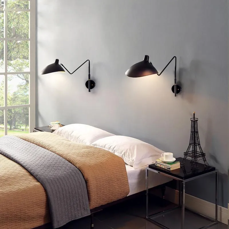 Vägglampa retro loft industriella lampor serge mouille vintage lampor franska designer roterande sconce för heminredning1264i