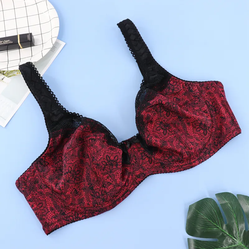 Floral Print Lace Bandeau Bra With Support White/Red/Purple No Ppadding  Underwire Adjustable Straps Beauwear Cup Sizes C XXXL From Dou05, $5.36