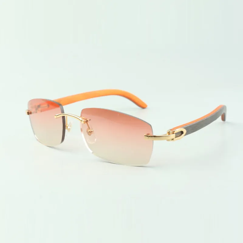 Directe verkoop vlakte zonnebril 3524026 met natuurlijke oranje houten tempels designer bril, maat: 18-135 mm