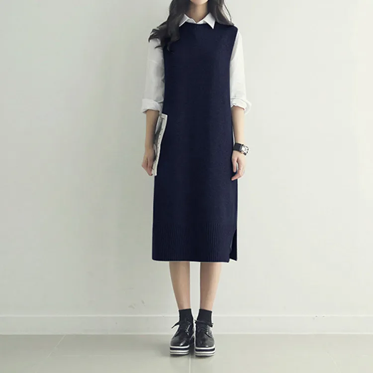 Pullover vest dress New Autumn Winter long Knitted Women Sweaters vest Sleeveless Warm Sweater Casual Solid Vestido with belt Y200722 Pullover vest dress New Autumn Winter long Knitted Women Sweaters vest Sleeveless Warm Sweater Casual Solid Vestido with belt Y200722