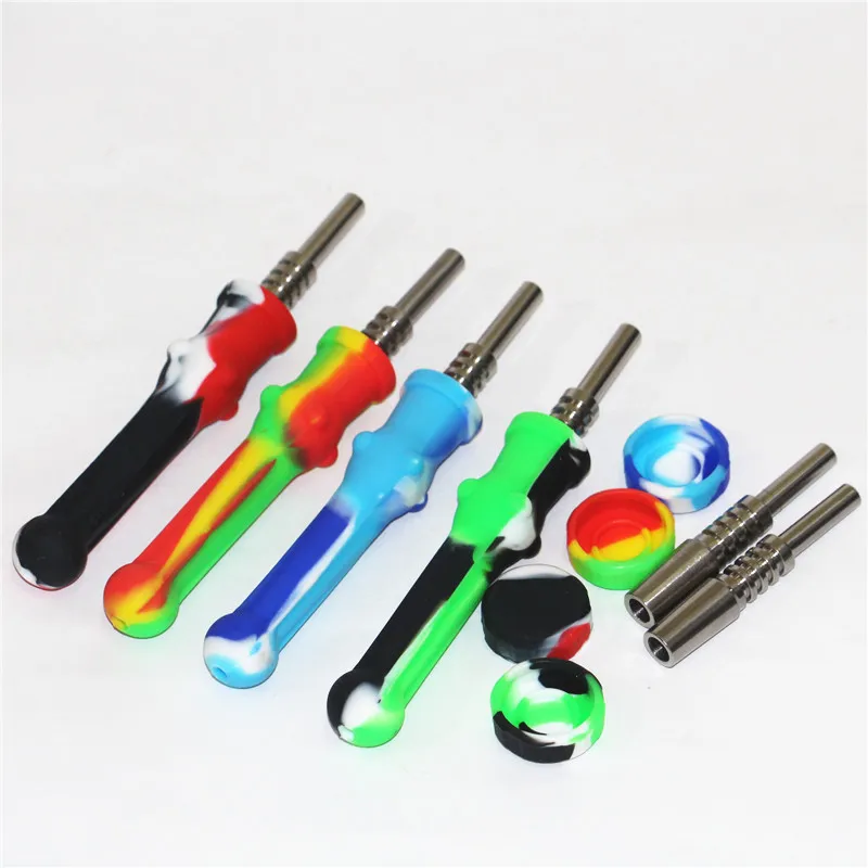 smoking Silicone Straw Nectar Pocket Size Silicon Water Rig With Ti Nail glass ash catcher 14mm 18mm