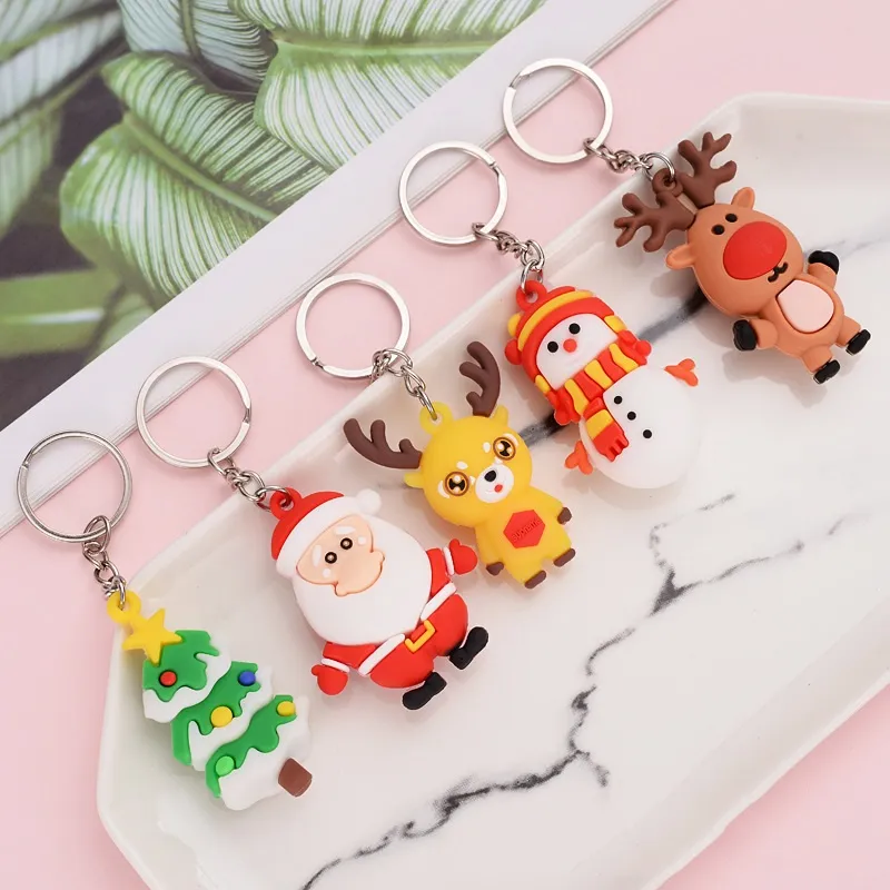 christmas tree pendant figures santa claus elk key chain cute little gift pvc safety material children gift couple present dhl free