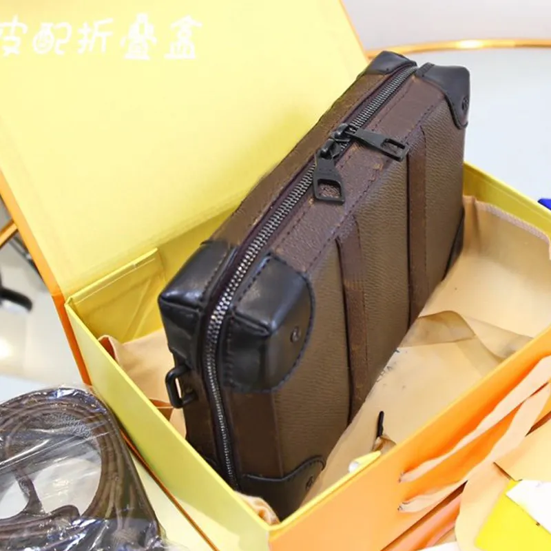 Soft Trunk Box Bag Cow Leather Shoulder Bag L Letter Old Flower Handbag Zipper Wallet Long Belt Shoulder Bag Package with folded Gift box