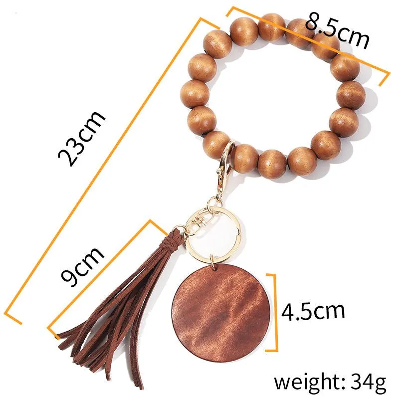 Tassel Bracelet Keychain Arts and Crafts DIY Wooden Key different color B1