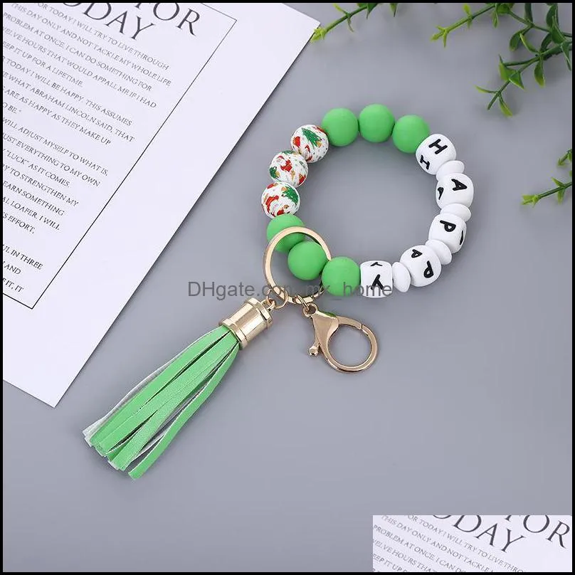 Jewelry 65 Colors Beaded Keychain Party Favor Wooden Tassel String Chain Food Grade Silicone Bead KeyRing Women Wrist Strap Bracelet