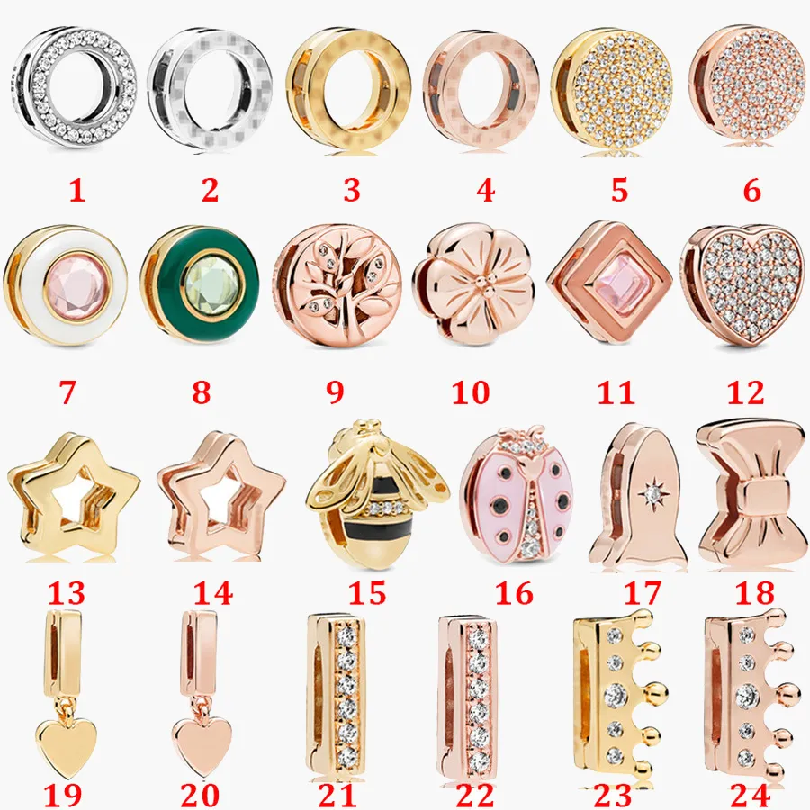 Fine Jewelry Autentyczne 925 Sterling Silver Bead Fit Pandora Charm Bransoletki Rose Gold Bee Pięć Spiczasty Zapięcie Star Stałe Łańcuch Bezpieczeństwa Wisiorek Koraliki DIY