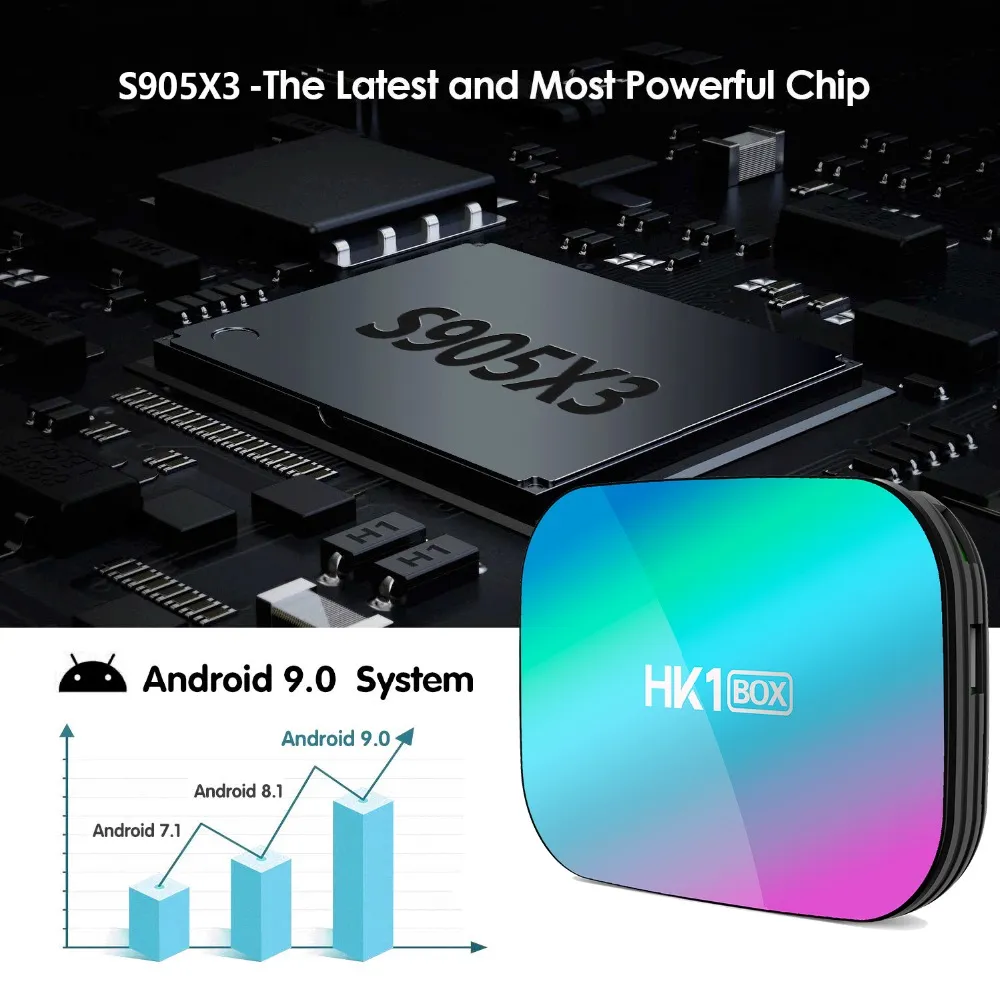 HK1 Amlogic S905X3 TV BOX And​​roid 9.0スマート1000M 8K 128G ROMクワッドコア4G RAM 64G