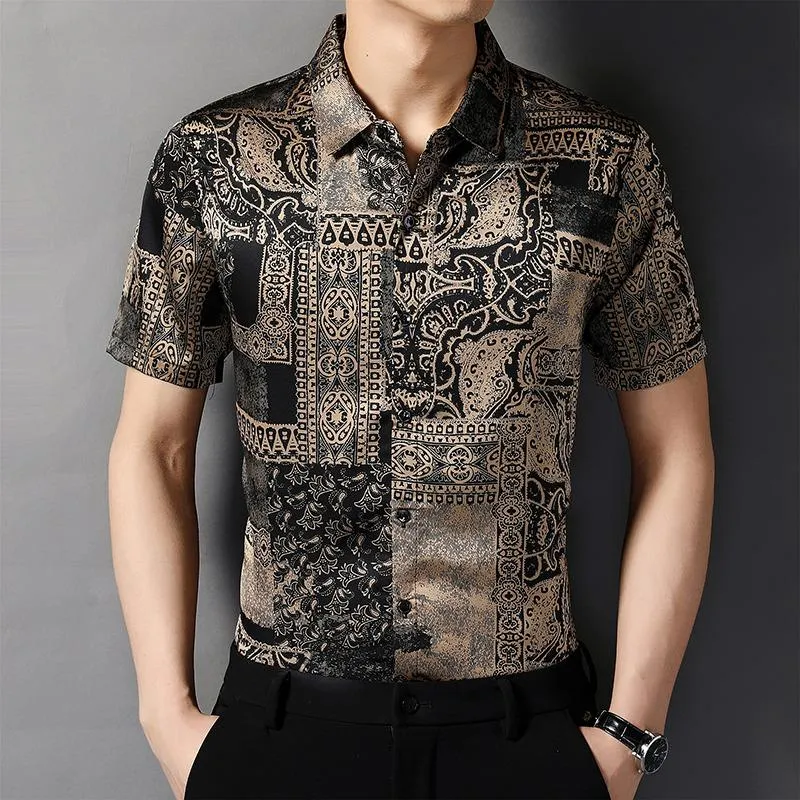 Chemises décontractées pour hommes Chemise de luxe rétro à manches courtes Hommes Robe d'affaires d'été Streetwear Boutonné Vêtements Camisa Masculina