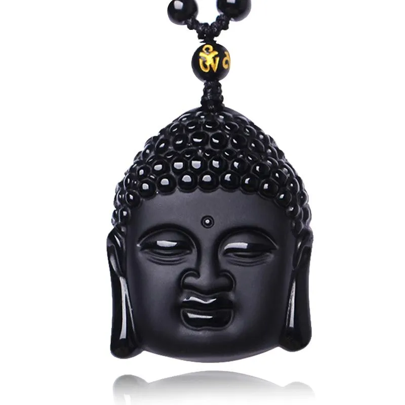 Уникальный натуральный черный обсидиан резное ожерелье Buddha благословение для мужчин Женщины Lucky Amulet Buddha Подвеска ожерелье Удача ремесло подарок