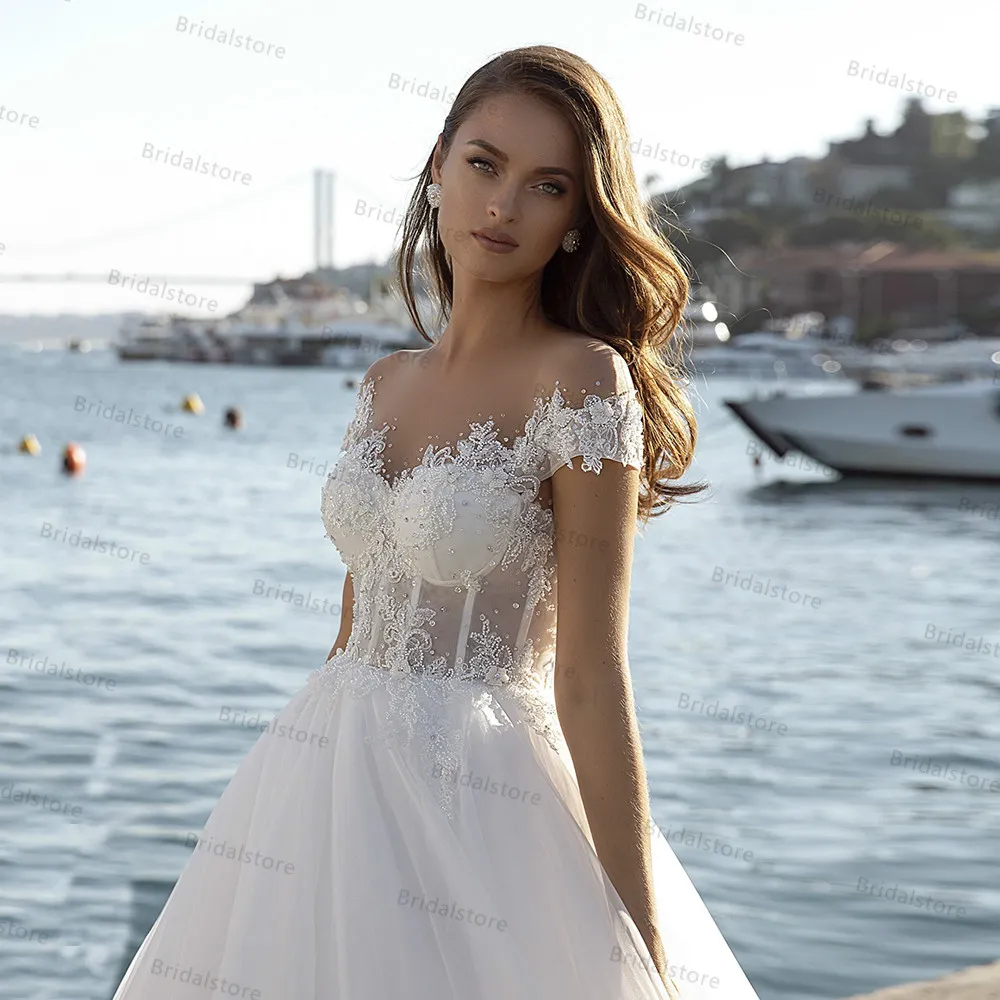 ★SEA NY★ Vesna の半袖ドレス ホワイト★送関込 2021 White Lace Beach wedding attendee dress with Beaded See