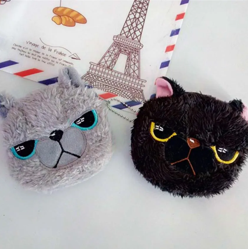 3D Cat Purse Angry Sad Meow Face Plush Zippere Coin Pouch Wallet Perfect Present for Kids