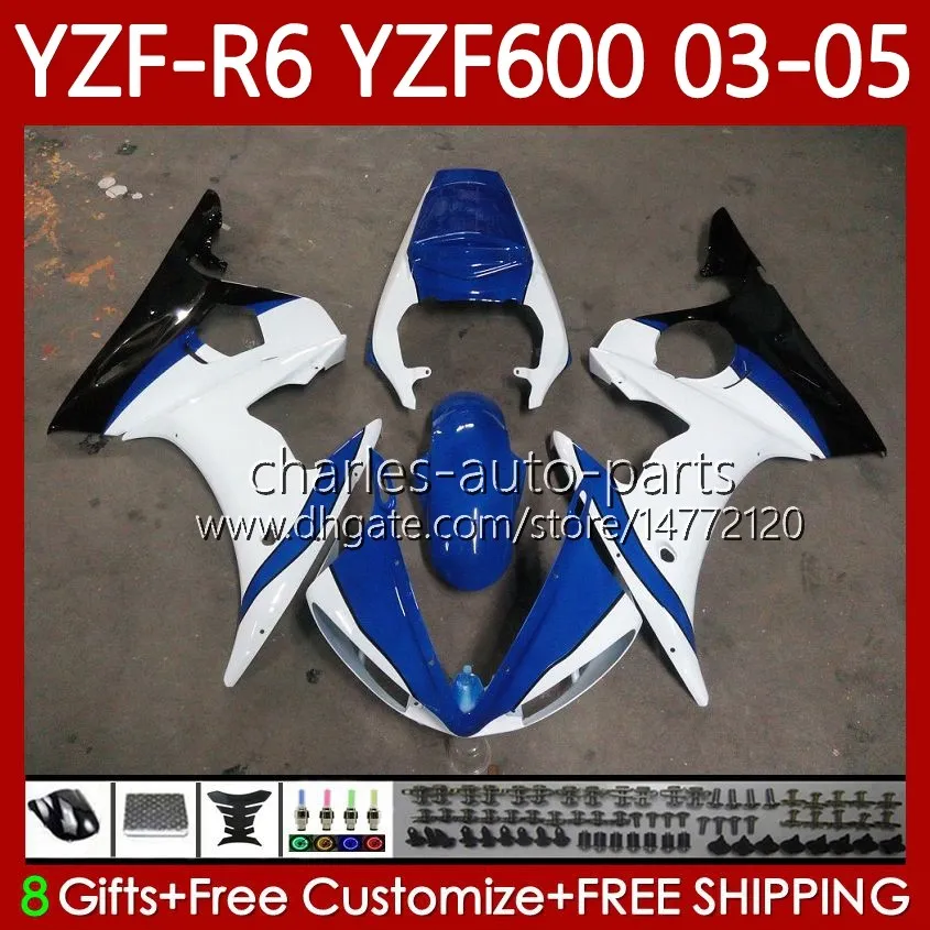 Carene moto per YAMAHA YZF-R6 Bianco blu YZF600 YZF R 6 600 CC YZFR6 03 04 05 Carrozzeria 95No.106 YZF R6 600CC 2003 2004 2005 Carenatura YZF-600 03-05 Kit corpo OEM