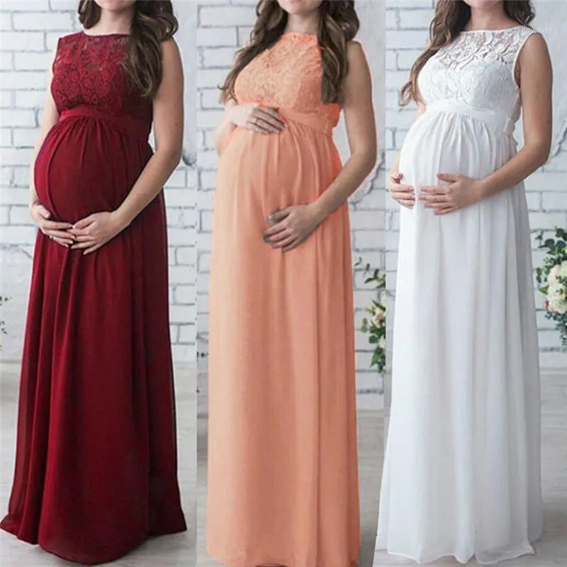 マタニティドレスヨークモム地図の小道具妊娠中のシフォンレースドレスポーシュートの妊娠中のロングイブニングパーティー服