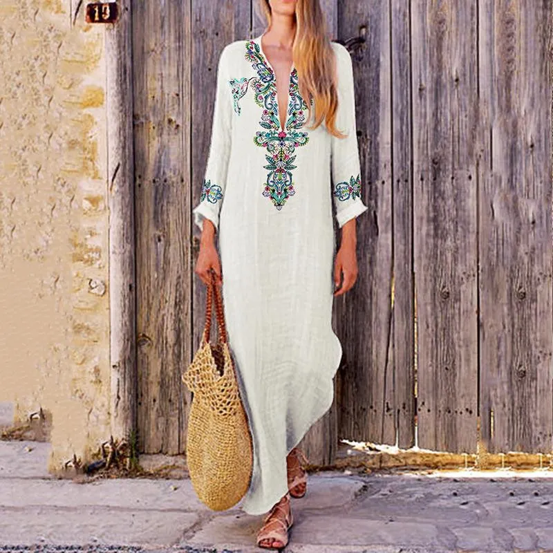 Women Boho Long Maxi Dress Floor-Length Floral Print Summer Chiffon Cotton  Linen Sundress Plus Size 3XL from Dhgate Basic & Casual Dresses - price  10.53