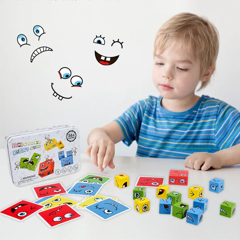 Bloki Partyjne Drewniane Montessori Puzzle Puzzle Building Block Twarz Zmiana Logika Myślenie Szkolenia Wczesnej Edukacji Zabawka