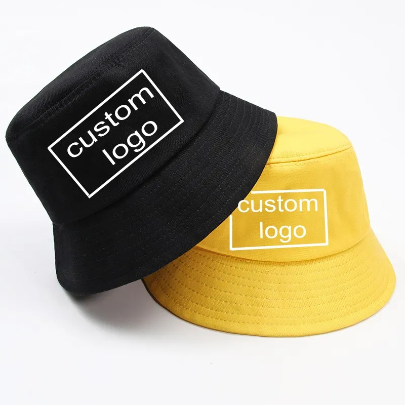 Custom Cotton Bucket Hat Embroidery Printing Logo Adults Children Kids Size All Color Available Summer Sun Cap Beach Brim Fishing Hats