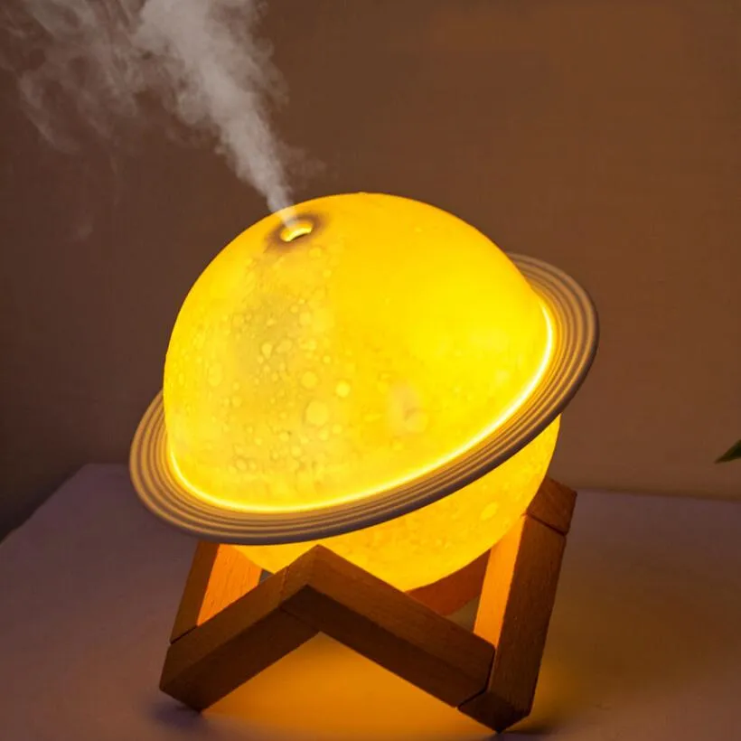 Luftbefeuchter 3D Mond Lampe Licht Diffusor Aroma Ätherisches Öl USB Ultraschall Humidificador Nacht Kühlen Nebel Reiniger mit Holz Ständer ZZC4372