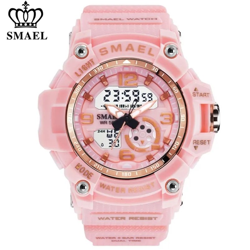 SMAEL Femmes Sport Montre Numérique Quartz Électronique Dual Core Affichage LED Montres Étanches Casual Étudiant Montre-Bracelet Fille Horloge 201217