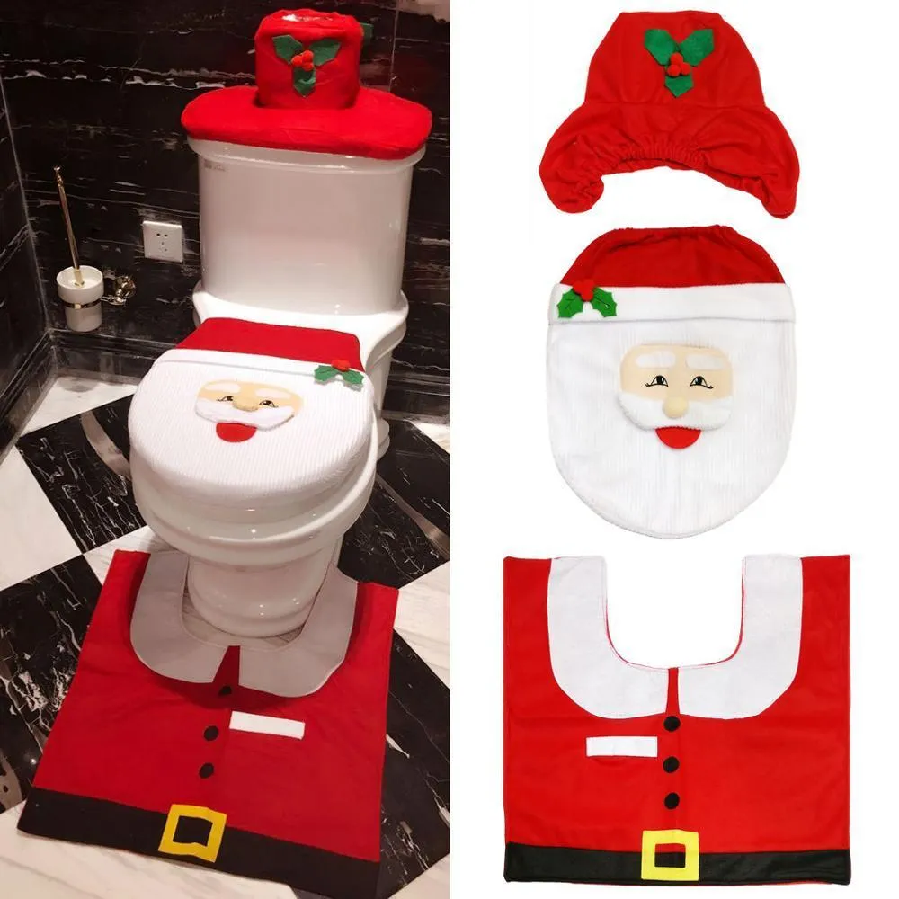 set Christmas Decor Fancy Santa Claus Bathroom Set Toliet Seat