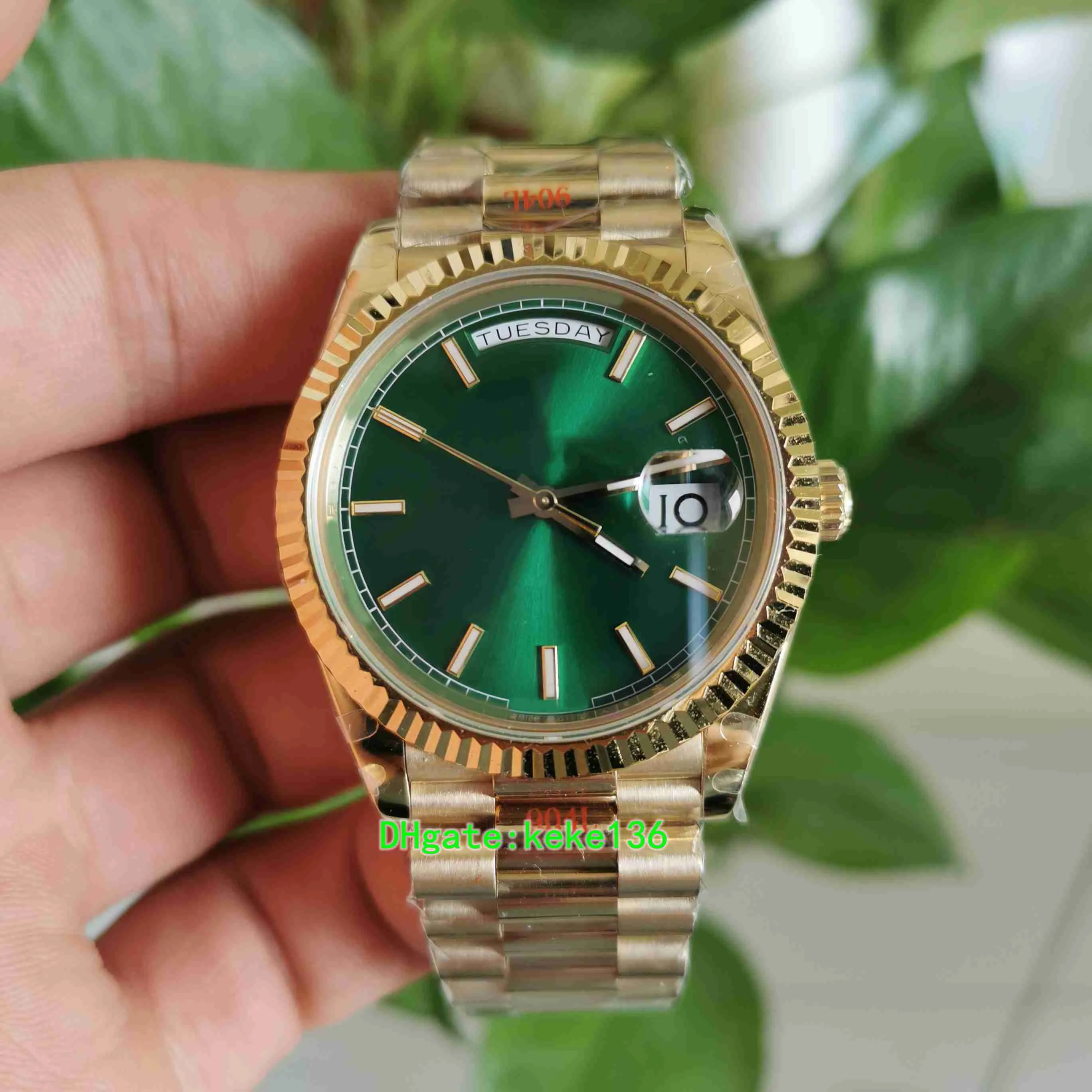 GM Factory Watch Часы 40 мм 18238 Green Dail Желтое золото Сапфир Водонепроницаемые CAL.3255 Механизм Механические автоматические мужские мужские наручные часы