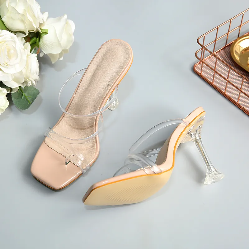 Kcenid Strappy Jelly Sandals With Square Toe And High Heels Clear Heel Summer Glass Slipper Heels For Women Y200423 From Shanye06 15.2 DHgate.Com