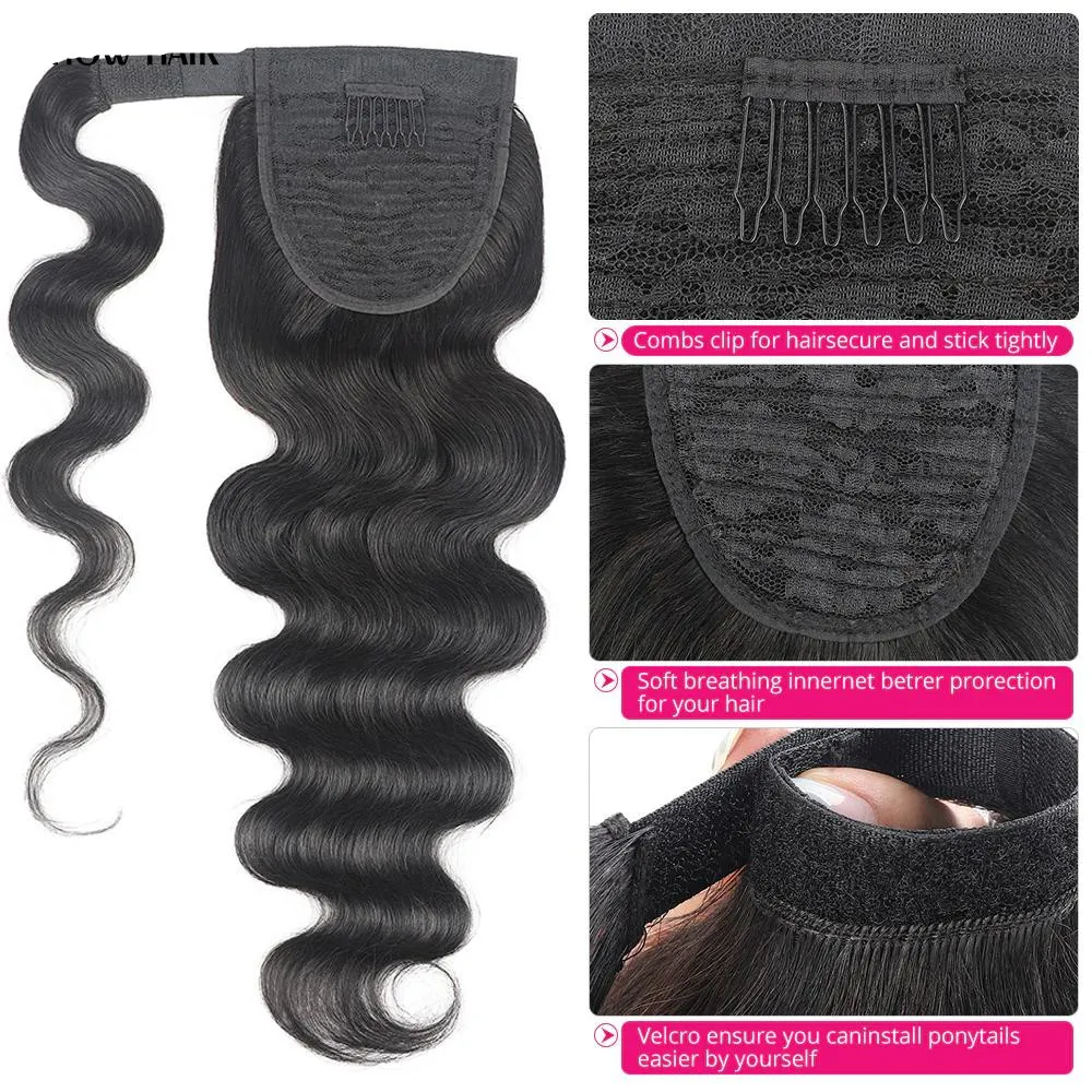 Curly Real Human Hair Ponytail Extension for Black Women 8A Brazilian Natural Curl Body Wave Drawstring Pony Tail Hair Pieces 140g