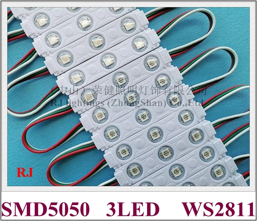 Module d'éclairage LED par injection pour lettres de signe, module d'éclairage publicitaire polychrome WS 2811 SMD 5050 DC12V WS2811 75mm X 15mm X 6mm