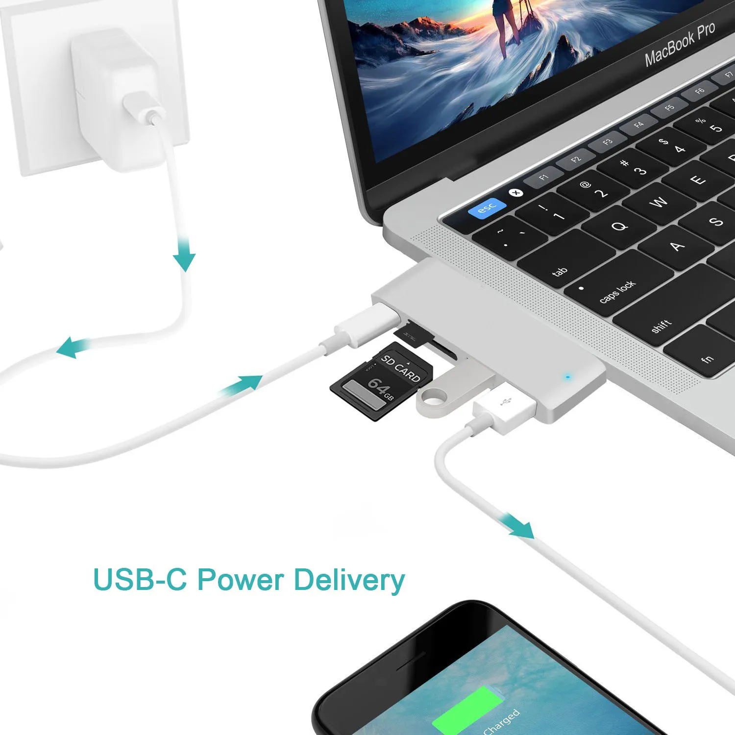 Adaptateur USB Multiports Hub USB C 5 En 1 Pour Macbook Pro Type C