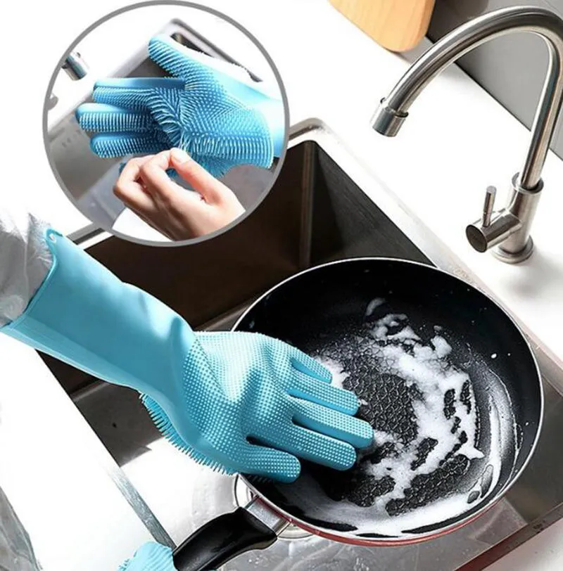 Dish Washing Gloves Silicone Gloves Blistering Brush Scrubber Reusable Safety Heat Resistant Kitchen Cleaning Tool 6 Colors ZY31