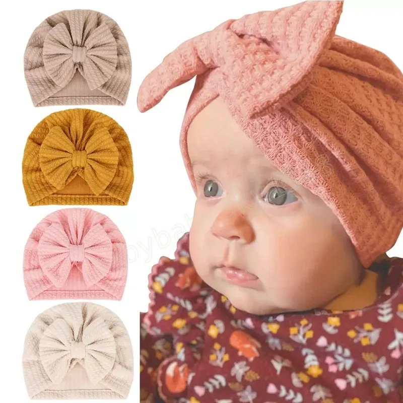 Gorro de punto con lazo para bebé, turbante suave de Color sólido para  recién nacido, gorros de punto, envolturas para la cabeza