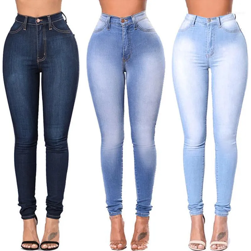 Jeans da donna Jeggings per donna Pantaloni a matita skinny in denim lavato a vita alta elasticizzati blu da donna S-3XL11