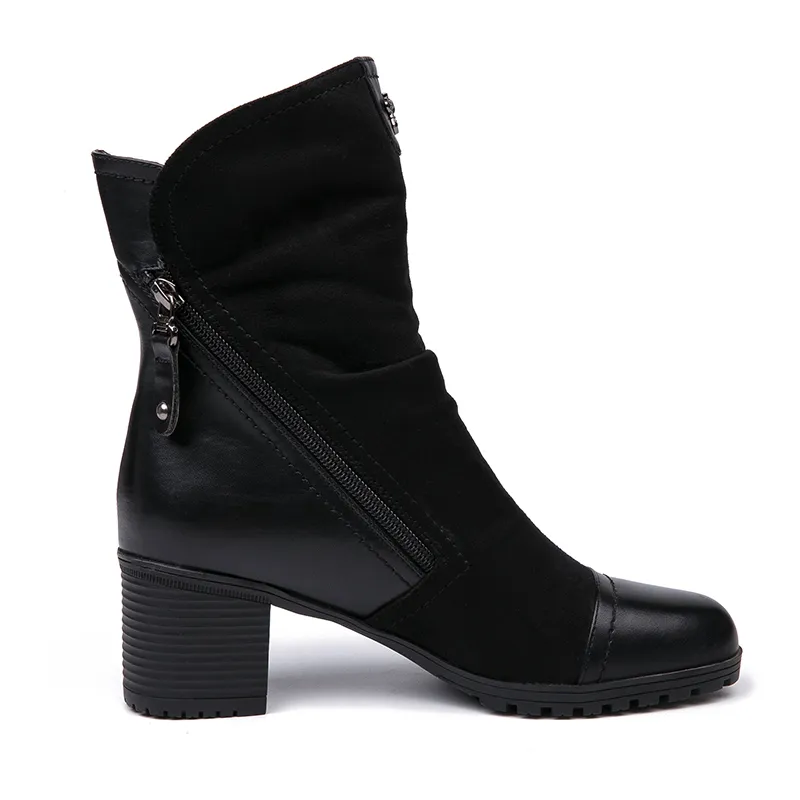 AIMEIGAO New Arrival High Heels boots Women Suede Leather Black Boots Double Zip Short Plush High Quality Women Shoes