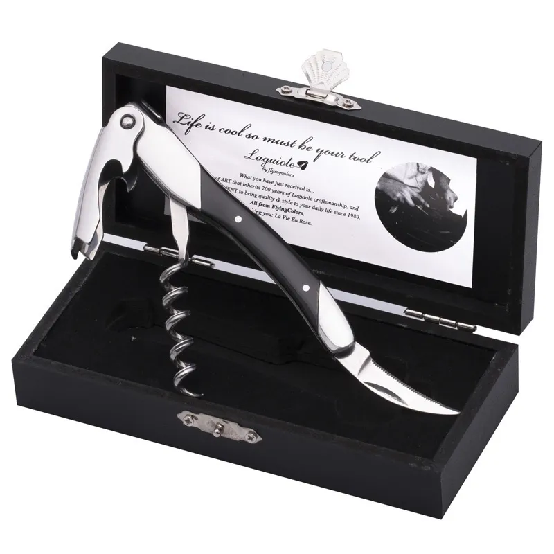 Laguiole Wood Handle Wine Openers Stainless Steel Bottle Opener Corkscrew Wine Knife Can Openers in Gift Box Kitchen Accessories Y200405