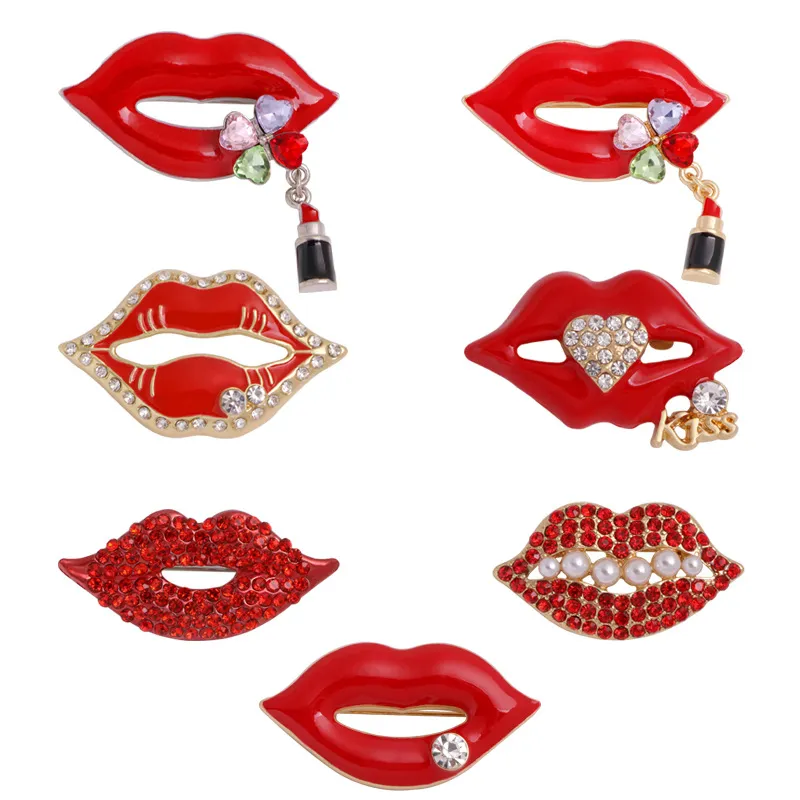 Labbra rosse amore cuore spille Strass Strass Artificial Blazer Pin Lady Coat Brooch Fashion Jewelry Vendita calda 3 8yn P2