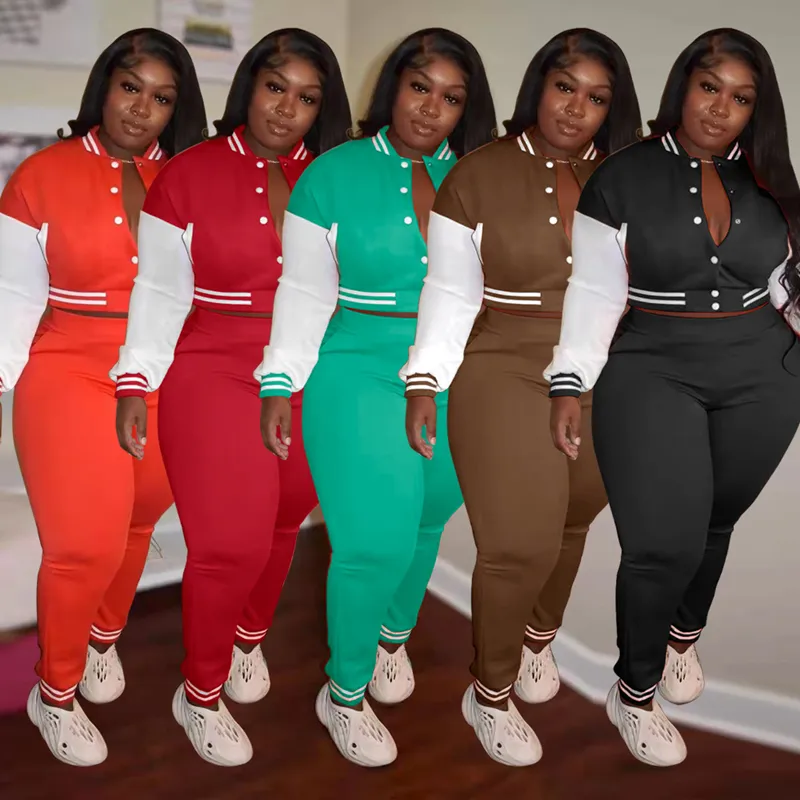 Bayan Beyzbol Üniforması Eşofman Moda Trend Artı Boyutu Patchwork Ceket Joggers Pantolon Kıyafetler Tasarımcı Kadın Rahat 2 İki Adet Setleri