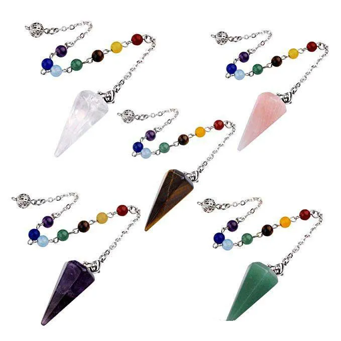 Naszyjnik Top Plaza 7 Chakra Healing Crystal Tumbled Palm Stones Natural Clear Quartz Dowsing Pendulum Reiki Balance Medition Biżuteria Zestawy