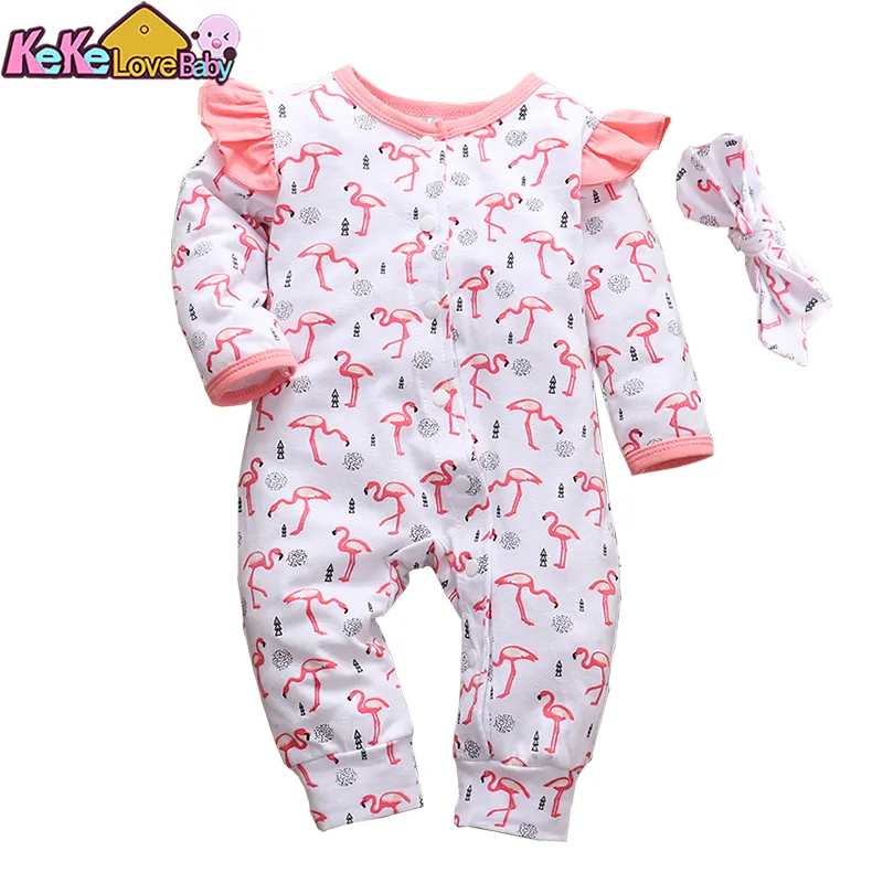 Pasgeboren baby romper lente katoen baby kleding voor meisjes lange mouw jumpsuit en hoofdband kleding pyjama pasgeboren outfits 201029