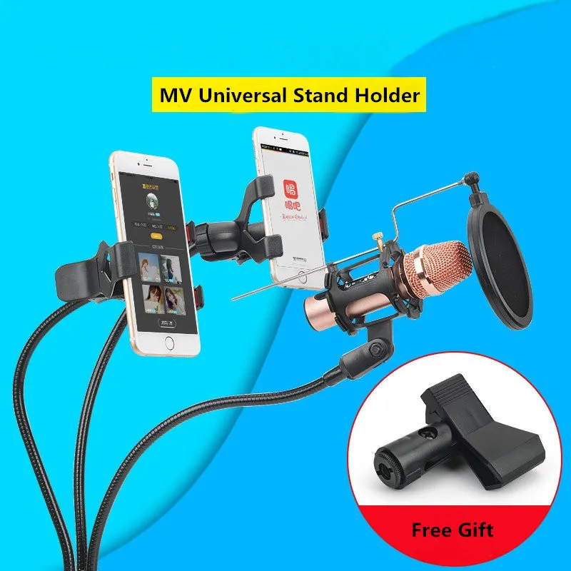 Profesyonel Mikrofon Standı Montaj Telefon Tutucu Klip ile Karaoke MV Android IOS Cep Telefonu Evrensel