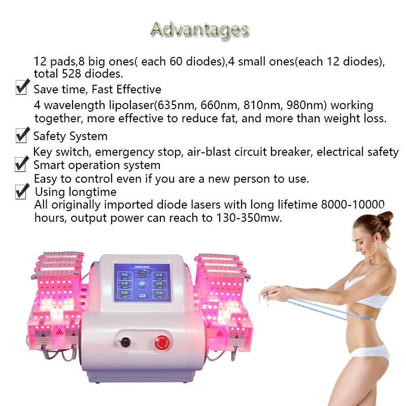 slimming laser fat reduction skin care wrinkle removal 528 diodes lipolaser Cellulite Removal lipo laser spa salon use lipolaser