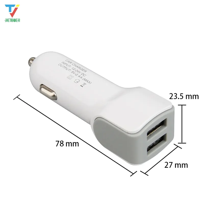 50pcs/lot Car-styling 2.4A 1A U shape long Dual 2 Port USB Car Charger Adapter for Smart Mobile Cell Phone wholesale good qty