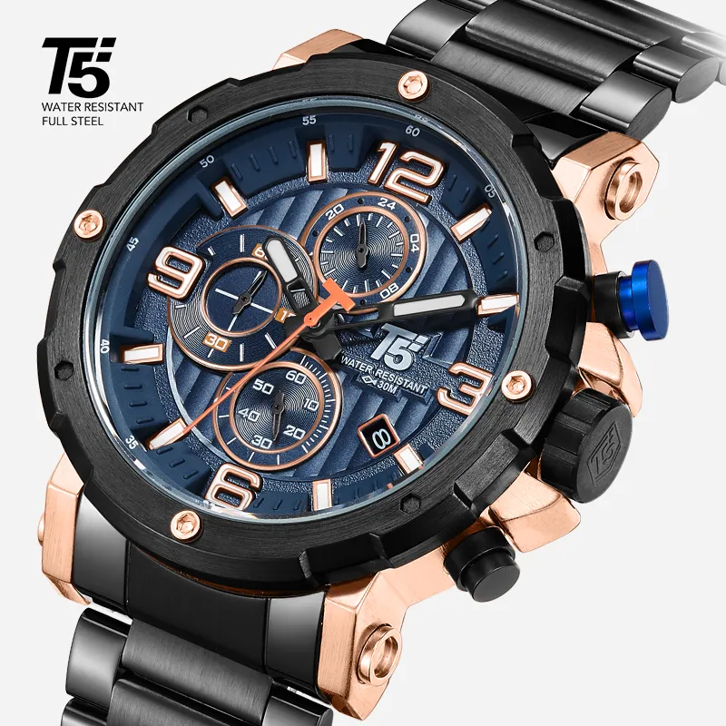 T5 steel men's watch, quartz watch, waterproof, sports watch