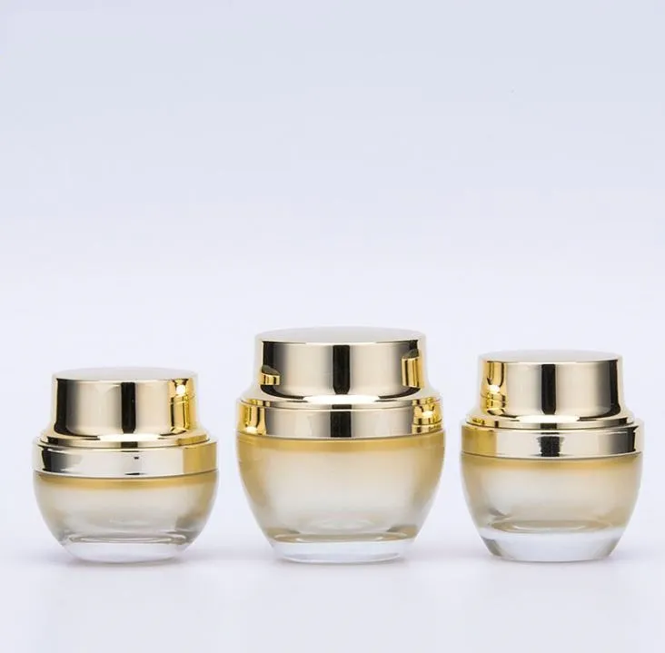 50g Empty Glass Cream Jar Packaging Bottle 50ml Round Cosmetic Dispenser With Gold Lid SN3384