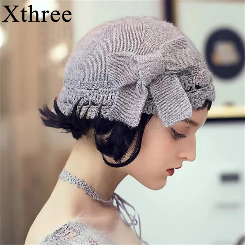 XTREE Handmade Cashmere Beanie Женщины Зима для детей Бантика Шляпа Осень Черепости Горриос Женская кепка European Y201024