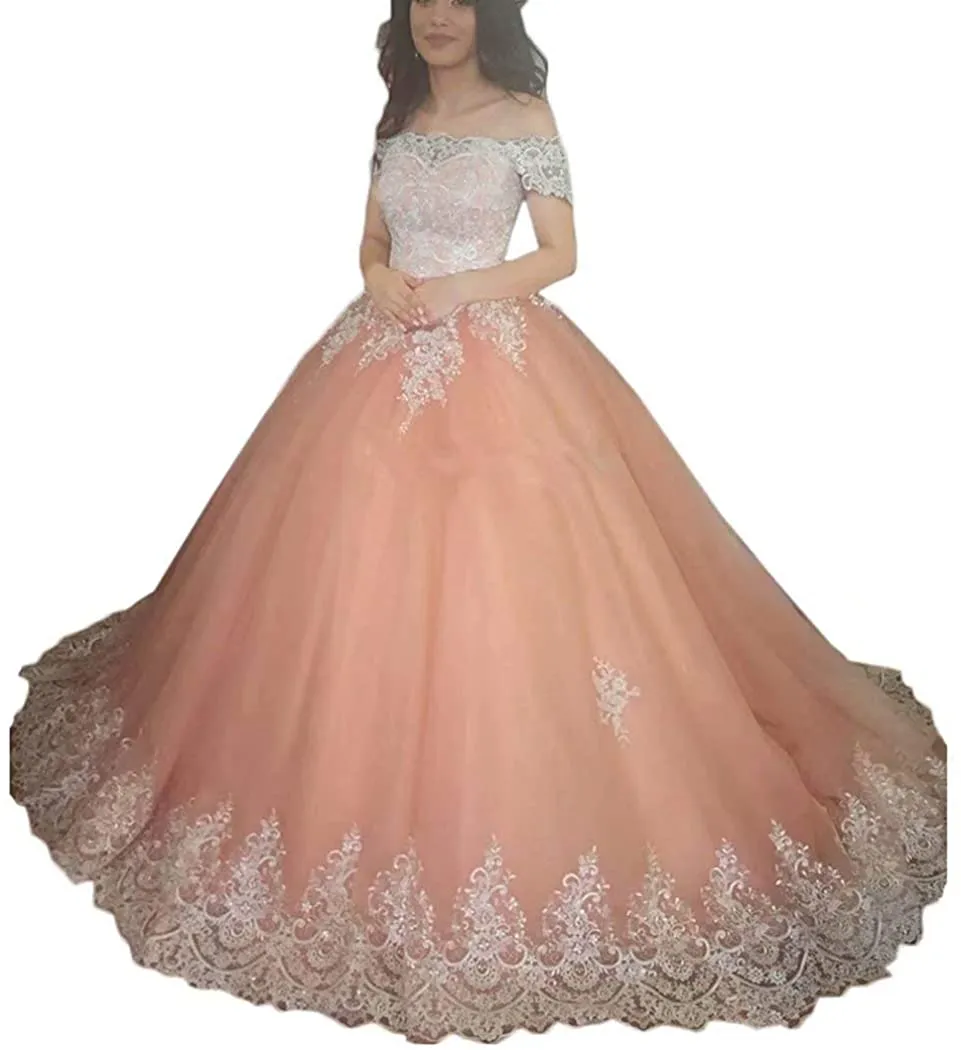 2021 Suknia Balowa Tulle Quinceanera Sukienki Aplikacje Sweet 16 Długi wieczór Party Party Suknia Vestidos DE 15 Anos Custom Made QC1568