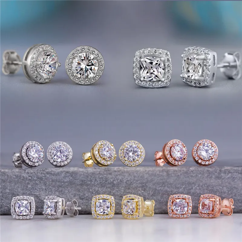 Femmes hommes Blings boucles d'oreilles 18K plaqué or brillant diamant CZ pierre boucles d'oreilles pour fête mariage cadeau beau cadeau